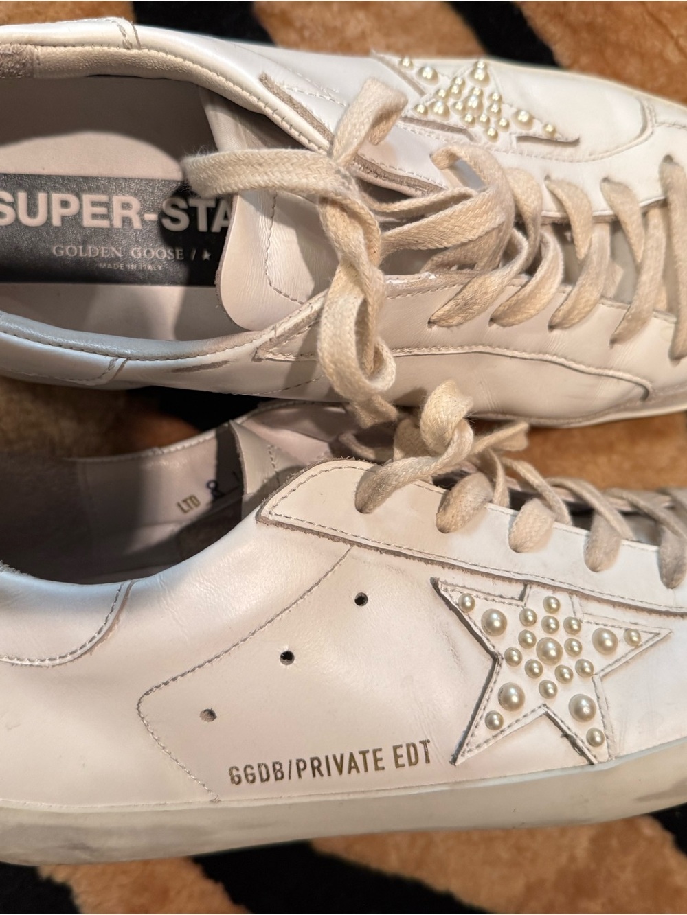 Golden Goose White Pearl-Embellished Super-Star Sneakers